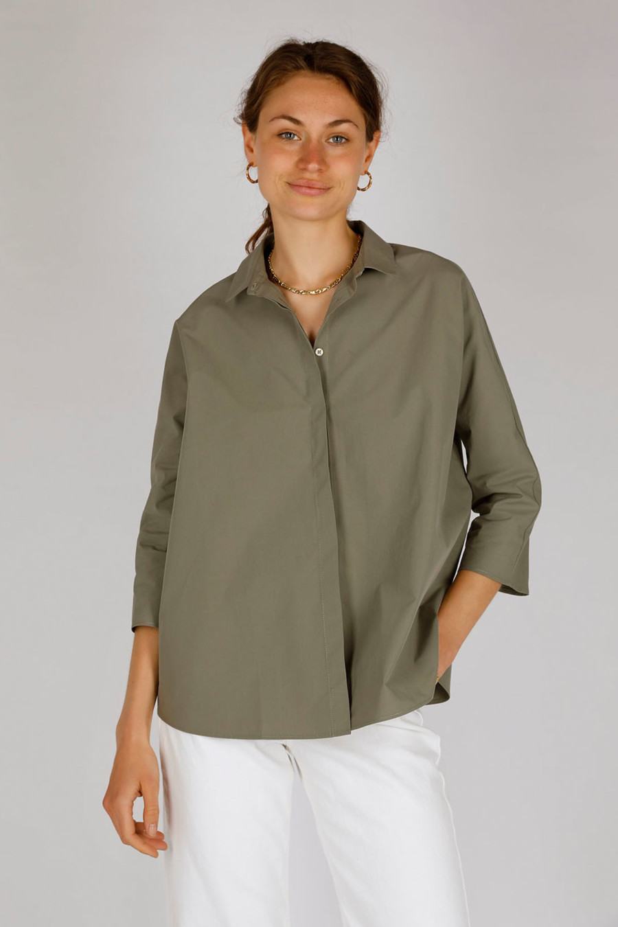EMMA - Wide cotton blouse - Colour: Vetiver