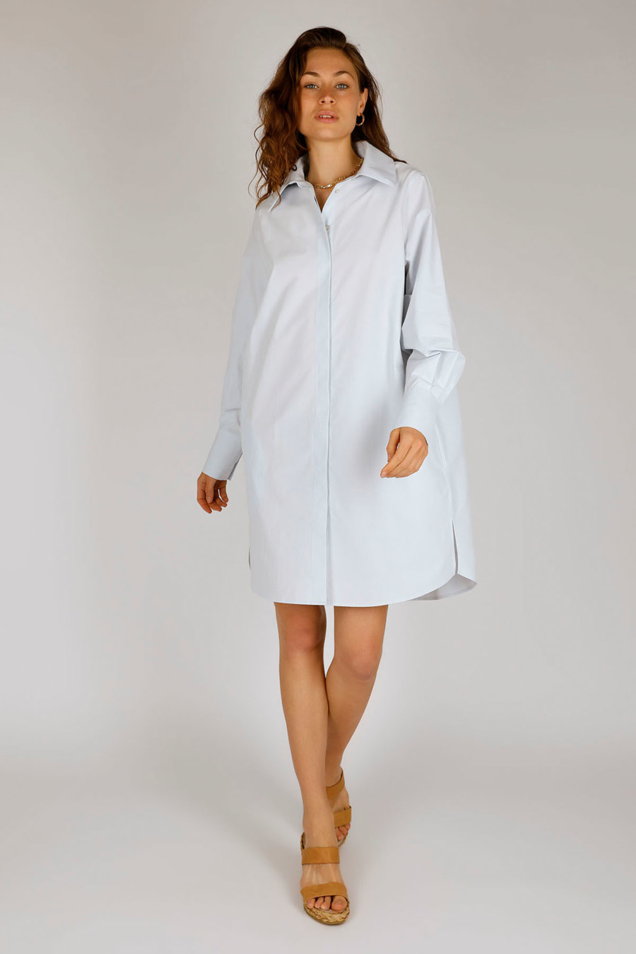 LORA DRESS - Oversize organic cotton shirtdress - Colour: Sky