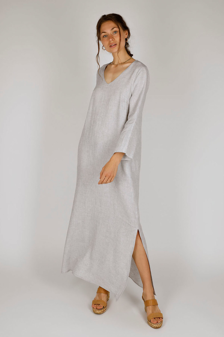 MALAGA - Maxi length linen dress - Colour: Silver