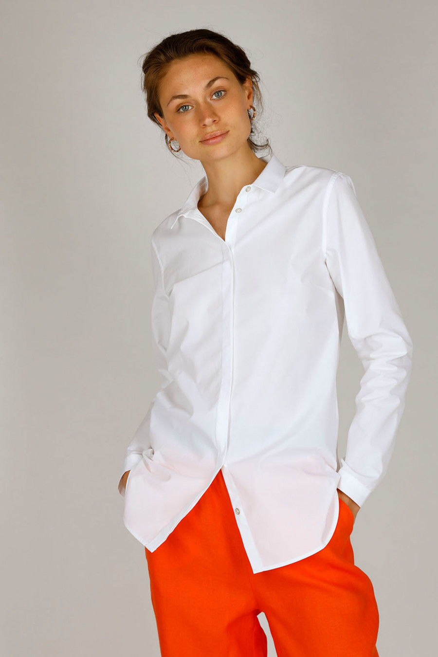MERLE - Waisted shirt blouse in organic cotton - Colour: White