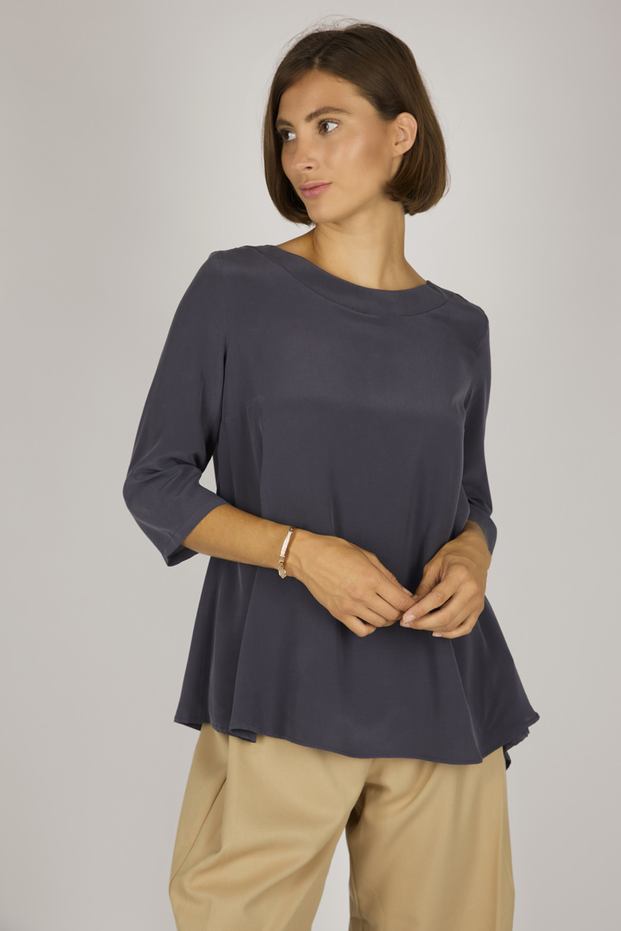 ALISON – Silk Blouse with Back Detail – Color: Slate