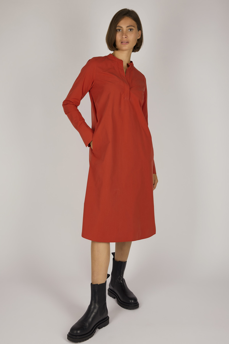 ETTA – Calf-length cotton dress – Color: Red Hot