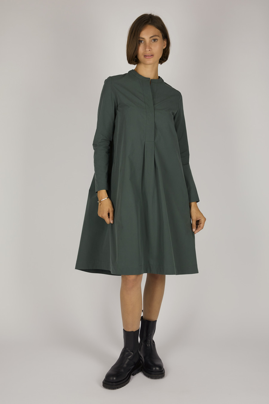 GLADIS – Casual shirt blouse dress with round neck – Color: Moss
