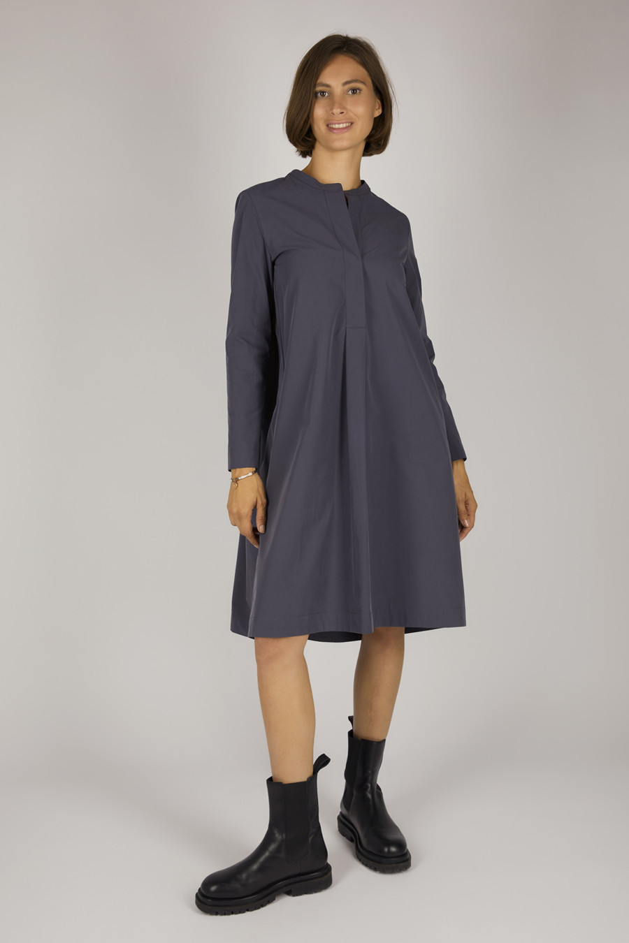 GLADIS – Casual shirt blouse dress with round neck – Color: Slate