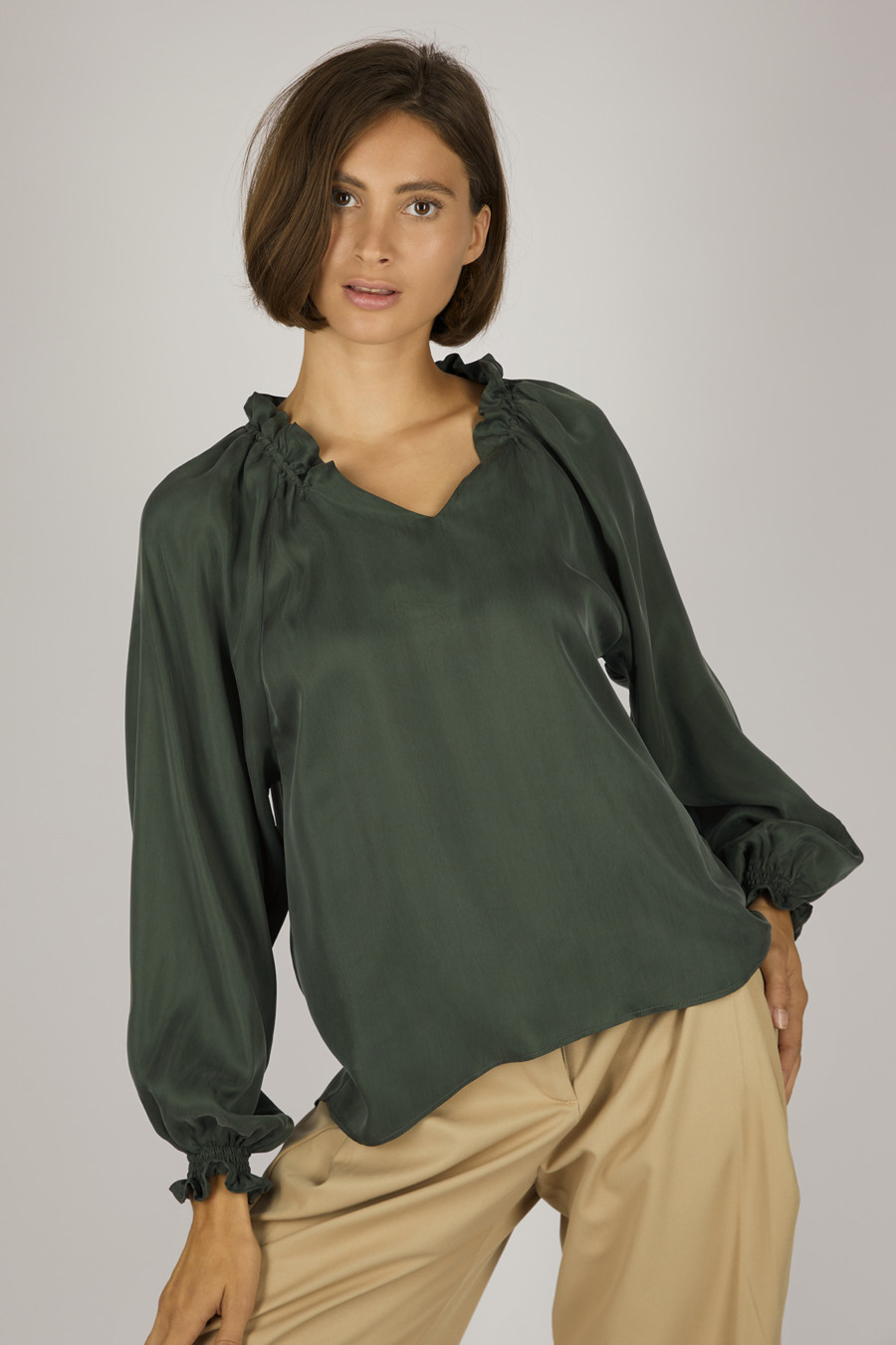 PARIS - Shirt blouse with smocked cuffs - color: Moss